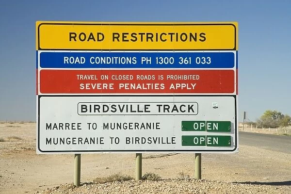 Australia. Road Sign, Birdsville Track, Marree, Outback, South Australia, Australia