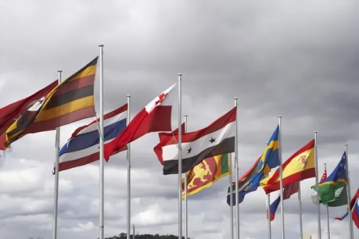 Framed Print : Australia, ACT, Canberra, International Flags (L to R, Uganda, Thailand, Tonga, Syria Framed Print : Australia, ACT, Canberra, International Flags (L to R, Uganda, Thailand, Tonga, Syria