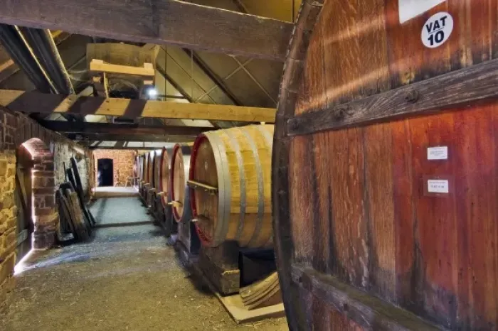 Framed Print : Australia, Barossa Valley, Krondorf. Large wooden kegs at Rockford Wines, which makes