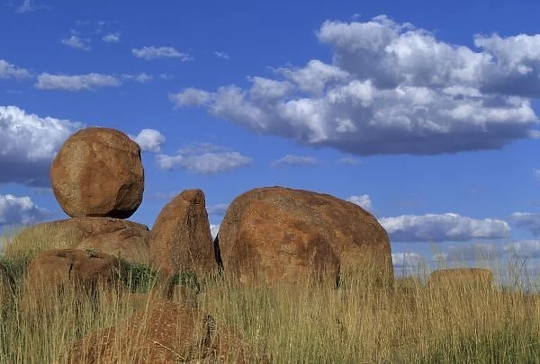 Australia, Devils Marbles. Spherical sandstone boulders sculpted over thousands of years