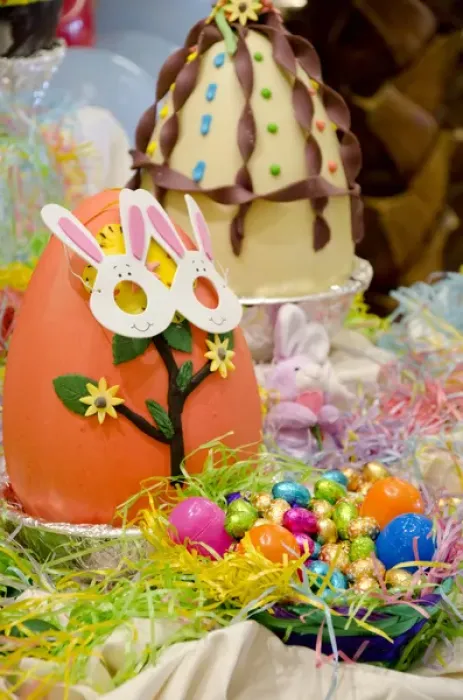 Framed Print : Australia. Easter display of large decorated chocolate eggs and holiday candy Framed Print : Australia. Easter display of large decorated chocolate eggs and holiday candy
