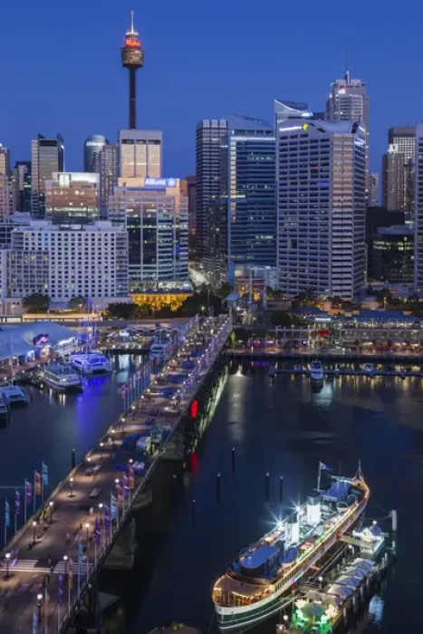 Framed Print : Australia, New South Wales, NSW, Sydney, Central Business District, Darling Harbour, and Pyrmont Bridge