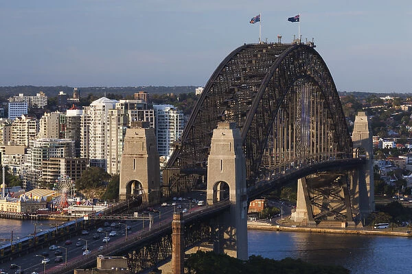 Australia, New South Wales, NSW, Sydney, The Rocks area, Sydney Harbour Bridge, elevated view
