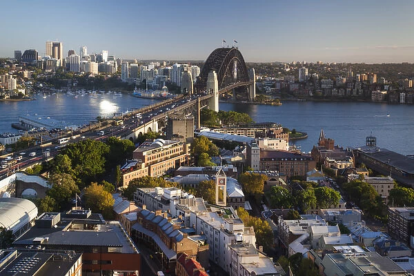 Australia, New South Wales, NSW, Sydney, Sydney Harbour Bridge, elevated view, dawn