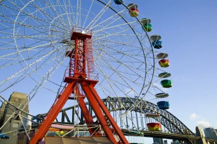 Framed Print : Australia, New South Wales (NSW), Sydney. Sydney Harbour Bridge and Luna Park Amusement