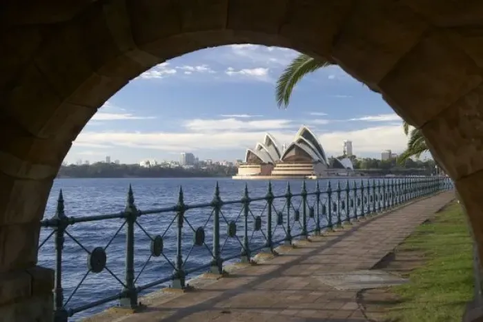 Framed Print : Australia, New South Wales, Sydney, Stone Archway, Milsons Point, and Sydney Opera House Framed Print : Australia, New South Wales, Sydney, Stone Archway, Milsons Point, and Sydney Opera House