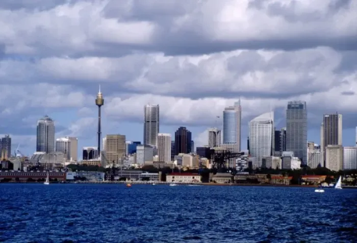 Framed Print : Australia, New South Wales, Sydney. View of downtown Sydney from the bay