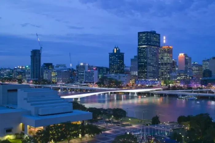 Framed Print : Australia, Queensland, Brisbane. City Skyline from Southbank / Evening Framed Print : Australia, Queensland, Brisbane. City Skyline from Southbank / Evening