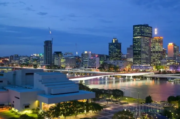 Framed Print : Australia, Queensland, Brisbane. City Skyline from Southbank / Evening Framed Print : Australia, Queensland, Brisbane. City Skyline from Southbank / Evening