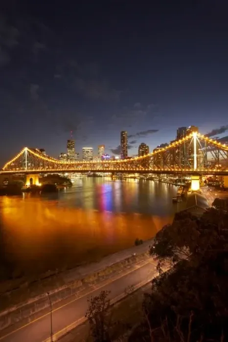 Framed Print : Australia, Queensland, Brisbane, Story Bridge, Brisbane River, and Brisbane Central Business District at Dusk Framed Print : Australia, Queensland, Brisbane, Story Bridge, Brisbane River, and Brisbane Central Business District at Dusk