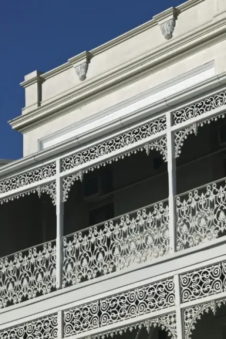 Framed Print : Australia, Queensland, Capricorn Coast, Rockhampton. Ornate Balcony along Quay Street Framed Print : Australia, Queensland, Capricorn Coast, Rockhampton. Ornate Balcony along Quay Street