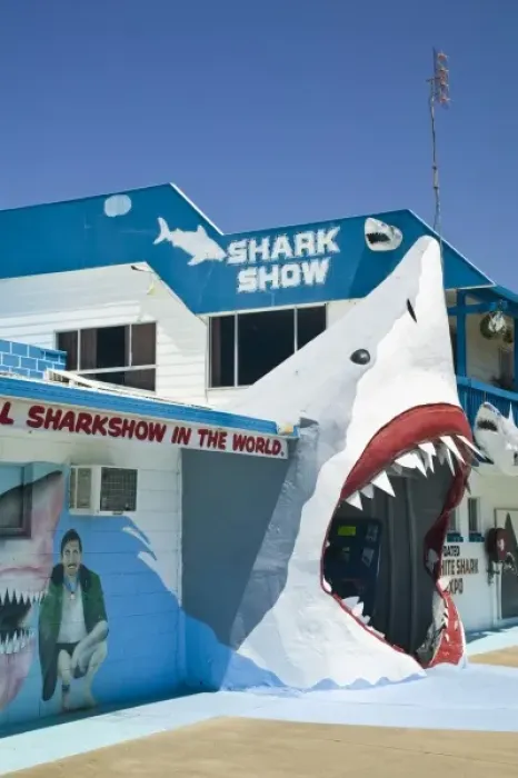 Framed Print : Australia, Queensland, Fraser Coast, Hervey Bay. Entrance to the Shark Show Framed Print : Australia, Queensland, Fraser Coast, Hervey Bay. Entrance to the Shark Show