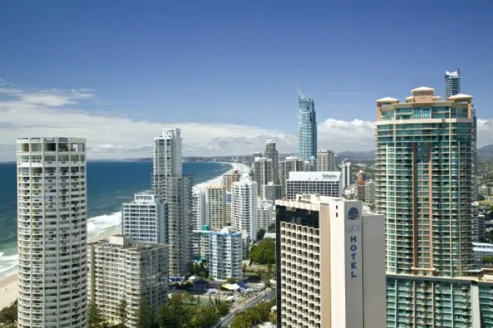 Framed Print : Australia, Queensland, Gold Coast, Surfers Paradise. High Overhead View of Surfer s Framed Print : Australia, Queensland, Gold Coast, Surfers Paradise. High Overhead View of Surfer s