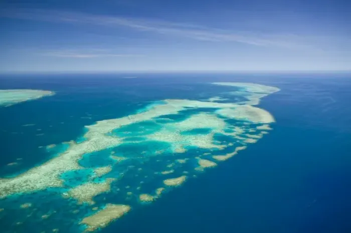 Framed Print : Australia, Queensland, North Coast, Cairns Area. The Great Barrier Reef- Aerial View of Elford Reef
