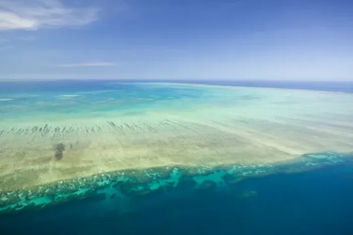 Framed Print : Australia, Queensland, North Coast, Cairns Area. The Great Barrier Reef- Aerial View