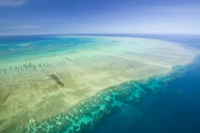 Framed Print : Australia, Queensland, North Coast, Cairns Area. The Great Barrier Reef- Aerial View