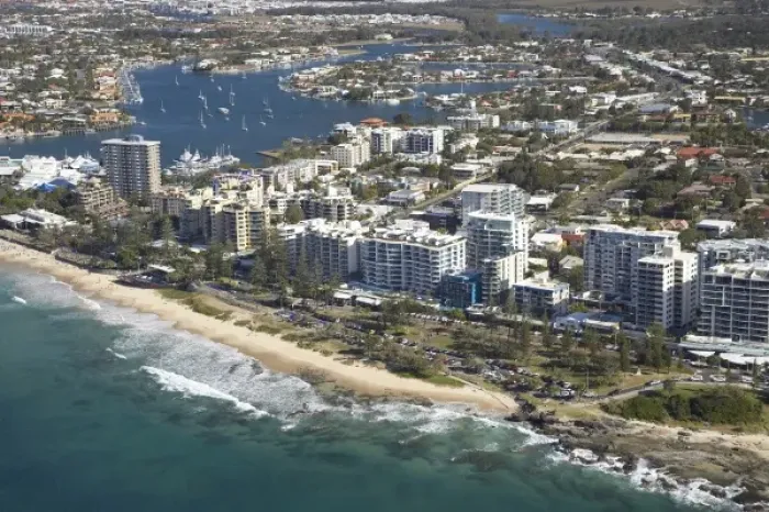 Framed Print : Australia, Queensland, Sunshine Coast, Mooloolaba Beach, Mooloolaba - aerial