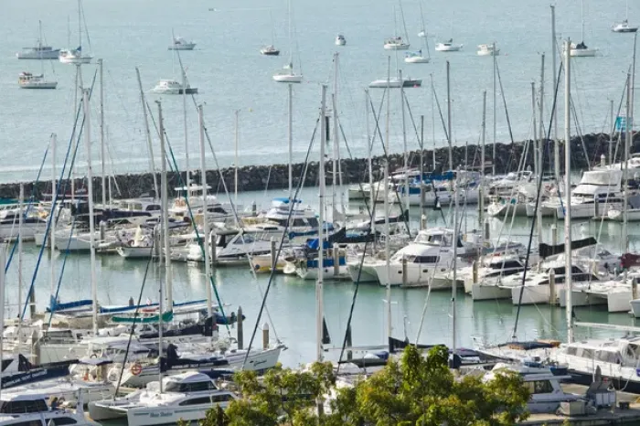 Framed Print : AUSTRALIA, Queensland, Whitsunday Coast, Airlie Beach. Town Marina
