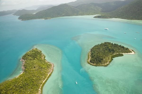 Australia, Queensland, Whitsunday Coast, Whitsunday Islands. Aerial View above the