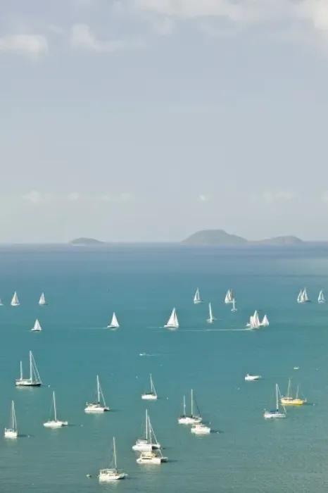 Framed Print : Australia, Queensland, Whitsunday Coast, Airlie Beach. Sailbots in the Harbor