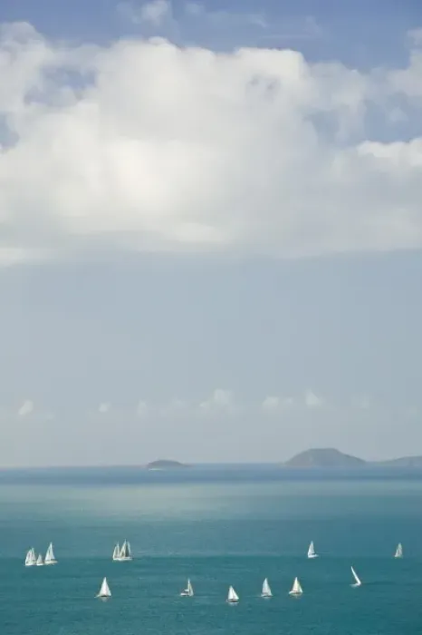 Framed Print : Australia, Queensland, Whitsunday Coast, Airlie Beach. Sailbots in the Harbor