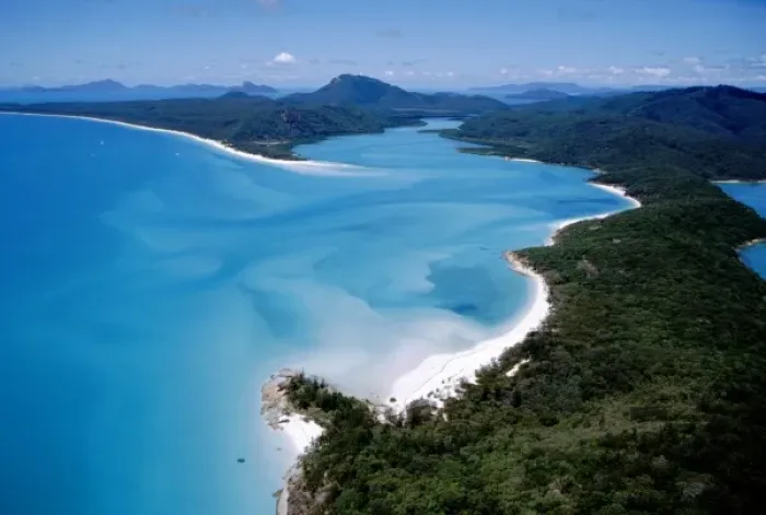 Framed Print : Australia, Queensland, The Whitsunday Islands, National Park. Hill Inlet fromt the air