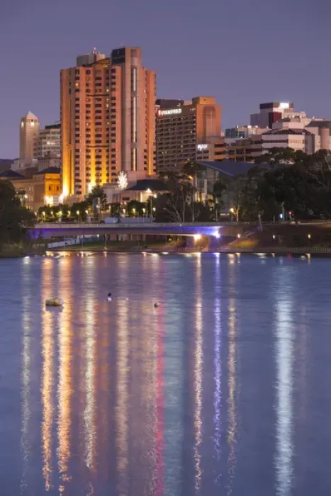 Framed Print : Australia, South Australia, Adelaide, skyline from Torrens Lake, daytime, dusk