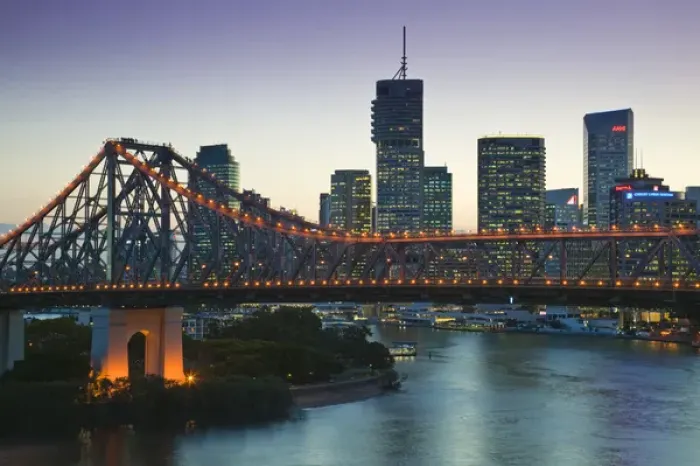 Framed Print : AUSTRALIA, State of Queensland, Brisbane. Evening view of the Story Bridge and Riverside Framed Print : AUSTRALIA, State of Queensland, Brisbane. Evening view of the Story Bridge and Riverside