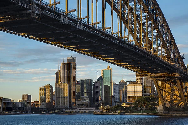 Australia, Sydney. View beneath bridge of city