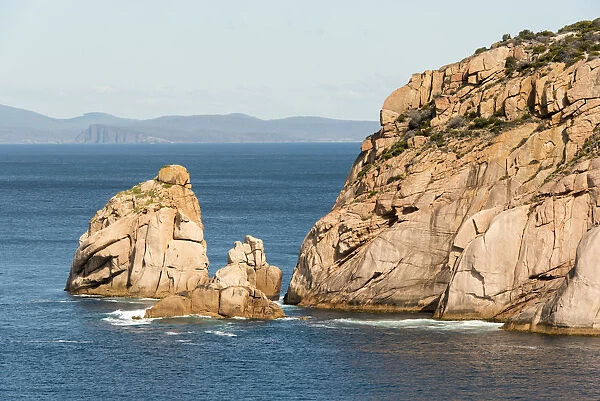 Australia, Tasmania. View from Haunted Bay on Maria Island toward Tasman National Park