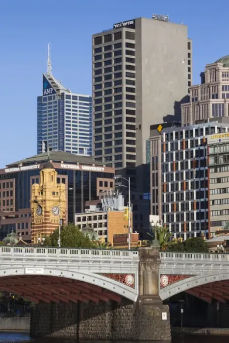 Framed Print : Australia, Victoria, VIC, Melbourne, skyline along Yarra River and Princess Bridge