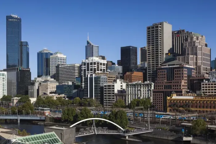 Framed Print : Australia, Victoria, VIC, Melbourne, skyline along the Yarra River towards Rialto Towers Framed Print : Australia, Victoria, VIC, Melbourne, skyline along the Yarra River towards Rialto Towers