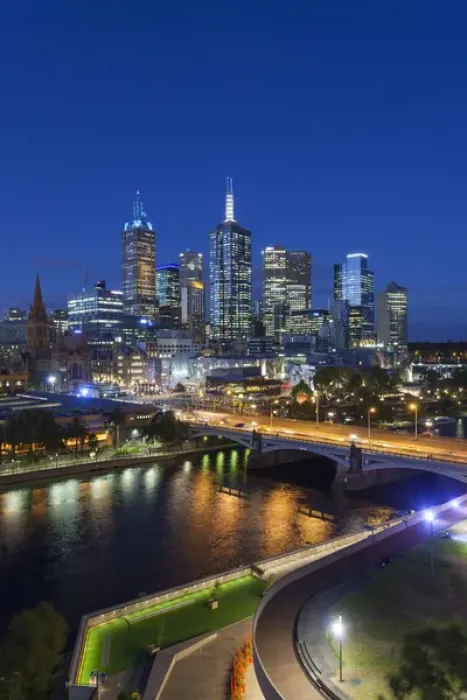 Framed Print : Australia, Victoria, VIC, Melbourne, skyline with Yarra River and Princess Bridge