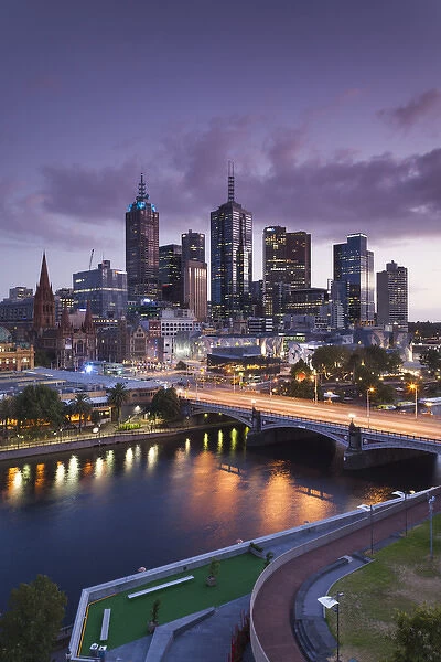Australia, Victoria, VIC, Melbourne, skyline with Yarra River and Princess Bridge