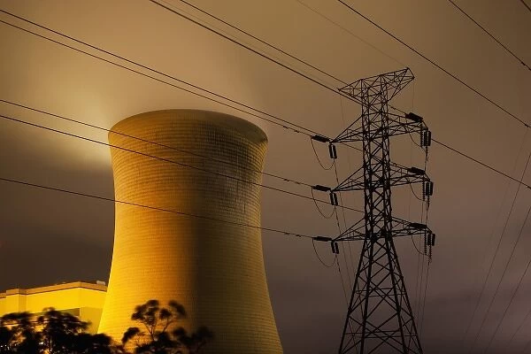 Australia, Victoria, Yallourn, Time exposure of Tru Energy coal-fired power station