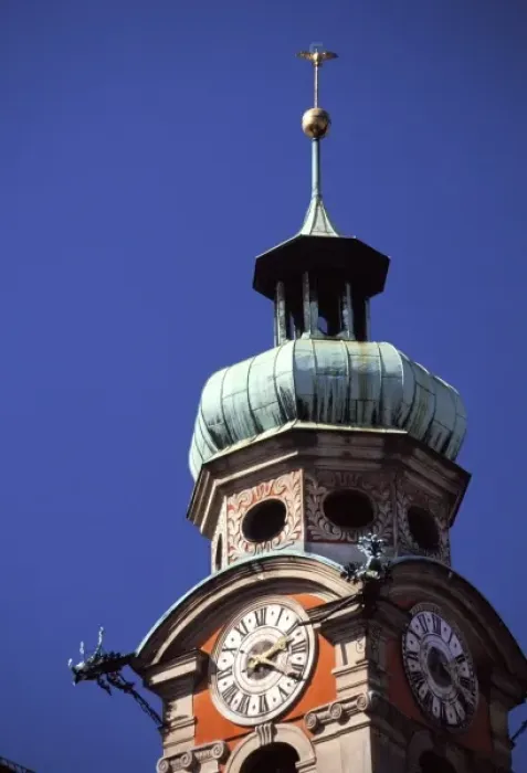 Framed Print : Austria, Innsbruck. Baroque clock tower
