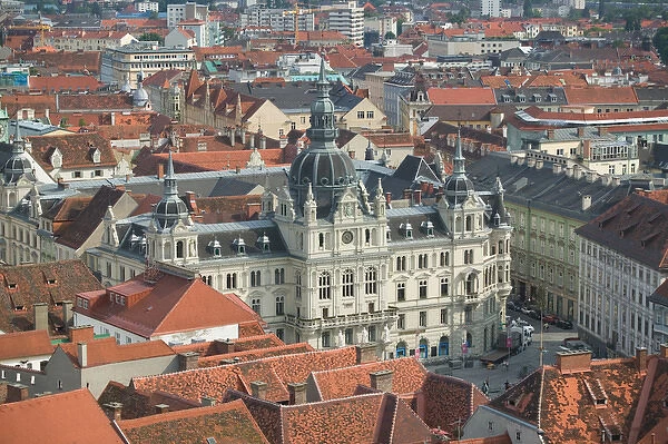 AUSTRIA-STYRIA (Stiermark)- GRAZ: Town View with Town Hall (Rathaus) from the
