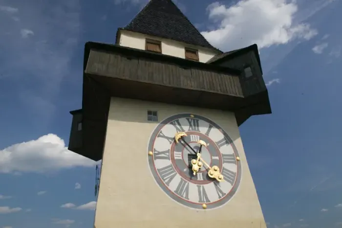 Framed Print : AUSTRIA-STYRIA (Stiermark)- GRAZ: Schlossberg- Uhrturm  /  13th century Graz Clock Tower