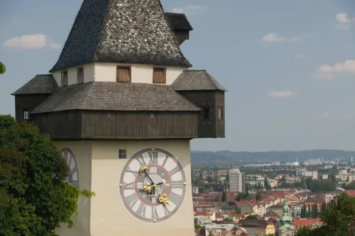 Framed Print : AUSTRIA-STYRIA (Stiermark)- GRAZ: Schlossberg- Uhrturm  /  13th century Graz Clock Tower