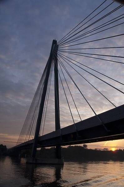 Austria, Vienna. Bridge across the Danube river as you enter Vienna, sunrise