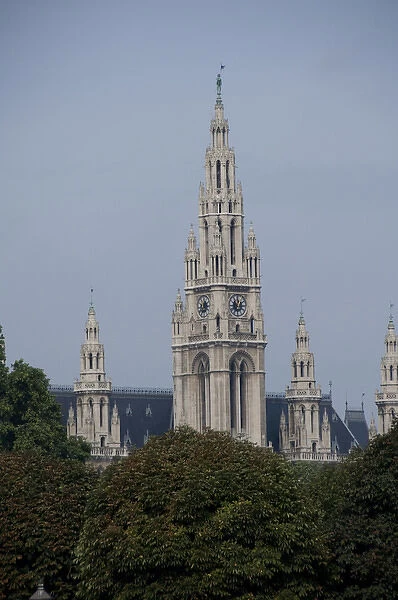 Austria, Vienna. Gothic City Hall clock tower