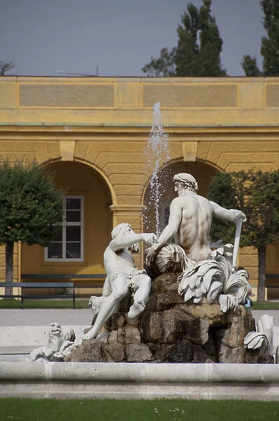 Austria, Vienna. Maria Theresas baroque Schonbrunn Palace, fountain. UNESCO