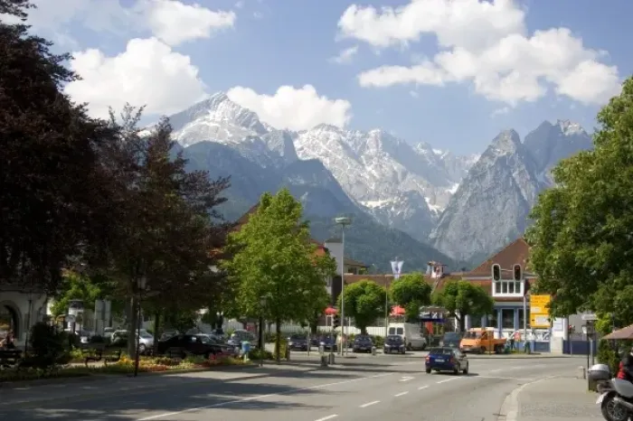 Framed Print : Austrian Alps and the alpine village of Garmisch, Germany Framed Print : Austrian Alps and the alpine village of Garmisch, Germany