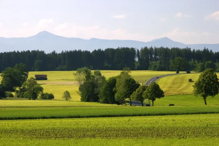 Framed Print : Austrian Alps and green fields near Weilheim in Sounthern Germany Framed Print : Austrian Alps and green fields near Weilheim in Sounthern Germany