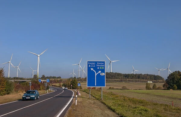 Autobahn Wind Power turbines industry in Germany with greenn ecology working