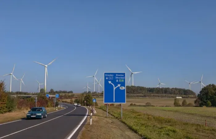 Framed Print : Autobahn Wind Power turbines industry in Germany with greenn ecology working
