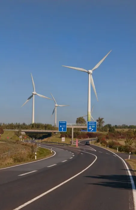 Framed Print : Autobahn Wind Power turbines industry in Germany with greenn ecology working