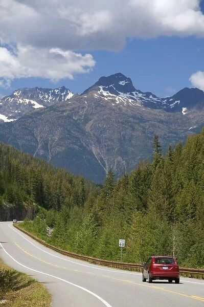 Automobile traveling on Washington State Highway 20 in the North Cascade Range, Washington