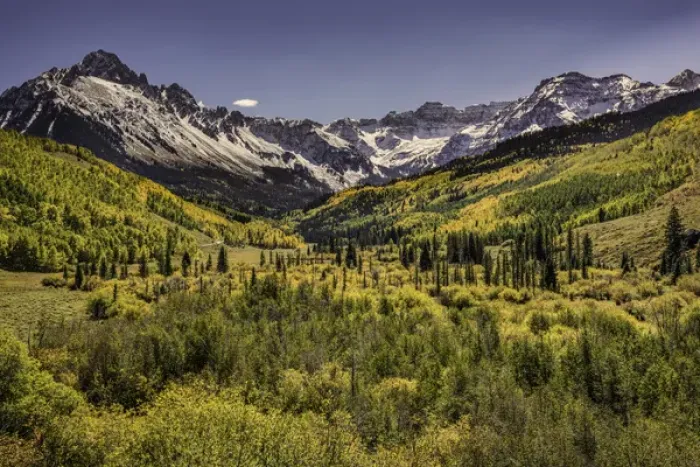 Framed Print : Autumn aspen trees and Sneffels Range, Mount Sneffels Wilderness, Uncompahgre National Forest