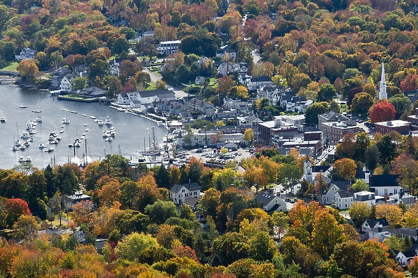 Autumn, Camden Harbor, Camden, Maine, USA, from Mount Battie State Park